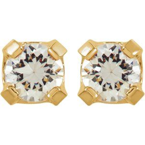 14K Yellow 2 mm Imitation White Cubic Zirconia Inverness® Piercing Stud Earrings
