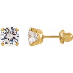 14K Yellow 3 mm Imitation White Cubic Zirconia Inverness® Piercing Stud Earrings