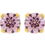 24K Yellow Gold-Plated Stainless Steel 5 mm Round Imitation Pink Cubic Zirconia Piercing Stud Earrings