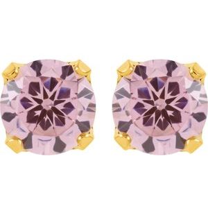 24K Yellow Gold-Plated Stainless Steel 5 mm Round Imitation Pink Cubic Zirconia Piercing Stud Earrings