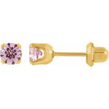 24K Yellow Gold-Plated Stainless Steel 5 mm Round Imitation Pink Cubic Zirconia Piercing Stud Earrings