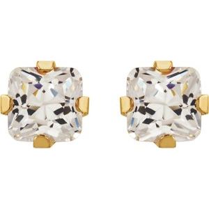 14K Yellow 5 mm Square Imitation White Cubic Zirconia Piercing Stud Earrings