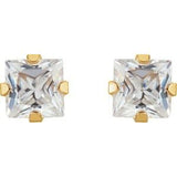 14K Yellow 3 mm Square Imitation White Cubic Zirconia Piercing Stud Earrings
