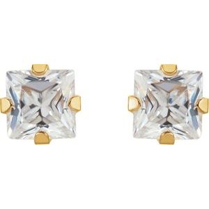 14K Yellow 3 mm Square Imitation White Cubic Zirconia Piercing Stud Earrings
