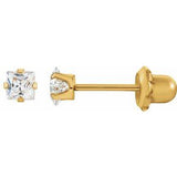 14K Yellow 3 mm Square Imitation White Cubic Zirconia Piercing Stud Earrings