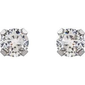 14K White Gold-Plated 14K White 3 mm Imitation White Cubic Zirconia Inverness® Piercing Stud Earrings
