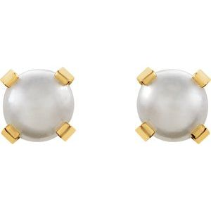 14K Yellow Imitation White Pearl Inverness® Piercing Earrings