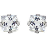 14K White 3 mm Square Imitation White Cubic Zirconia Piercing Stud Earrings