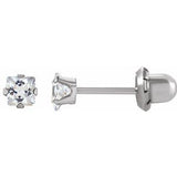 14K White 3 mm Square Imitation White Cubic Zirconia Piercing Stud Earrings