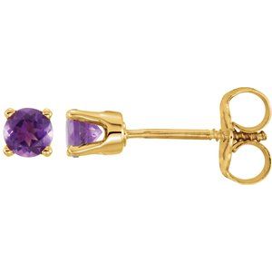 14K Yellow Imitation Amethyst Youth Earrings