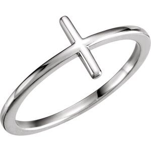 14K White Sideways Cross Ring