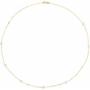 14K Yellow Cultured White Freshwater Pearl 9-Station 18" Necklace