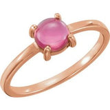 14K Rose 6 mm Round Natural Pink Tourmaline Cabochon Ring