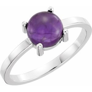 14K White 7 mm Round Natural Amethyst Cabochon Ring