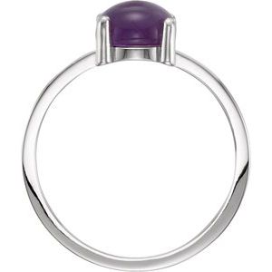 14K White 7 mm Round Natural Amethyst Cabochon Ring