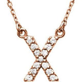 14K Rose 1/8 CTW Natural Diamond Initial X 16" Necklace