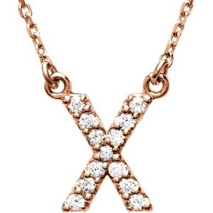 14K Rose 1/8 CTW Natural Diamond Initial X 16" Necklace