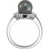 14K White Cultured Black Akoya Pearl & 1/4 CTW Natural Diamond Ring