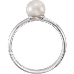 14K White 6.5-7 mm Cultured White Freshwater Pearl Ring