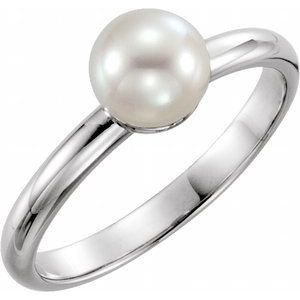 14K White 6.5-7 mm Cultured White Freshwater Pearl Ring