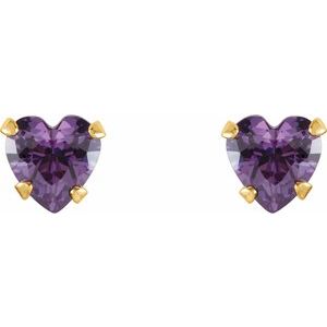 14K Yellow Natural Amethyst Youth Stud Earrings
