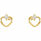 14K Yellow Imitation White Cubic Zirconia Youth Heart Earrings