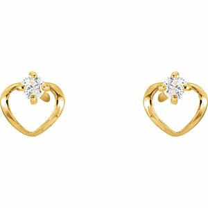 14K Yellow Imitation White Cubic Zirconia Youth Heart Earrings