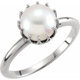 14K White Cultured White Freshwater Pearl Crown Ring