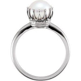 14K White Cultured White Freshwater Pearl Crown Ring