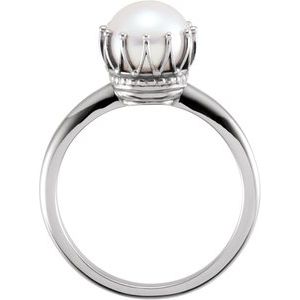 14K White Cultured White Freshwater Pearl Crown Ring