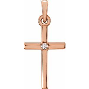 14K Rose .01 CT Natural Diamond Cross Pendant