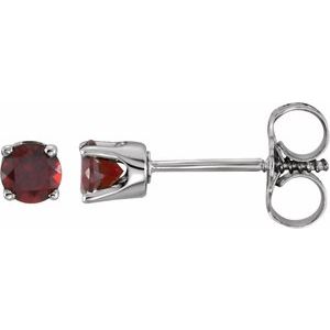 14K White Imitation Mozambique Garnet Youth Earrings