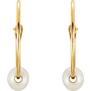14K Yellow Cultured White Freshwater Pearl Youth Huggie Earrings