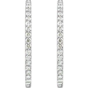 14K White 6 1/2 CTW Natural Diamond Inside-Outside 51 mm Hinged Hoop Earrings