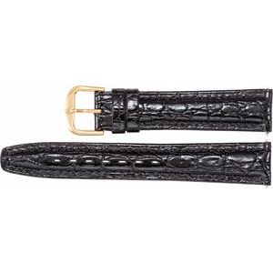 18 mm Regular Black Leather Crocodile Grain Semi-Padded Watch Band