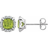 14K White Natural Peridot & 1/10 CTW Natural Diamond Earrings