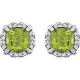 14K White Natural Peridot & 1/10 CTW Natural Diamond Earrings