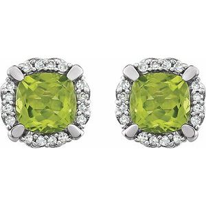 14K White Natural Peridot & 1/10 CTW Natural Diamond Earrings