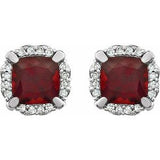 14K White Natural Mozambique Garnet & 1/10 CTW Natural Diamond Earrings