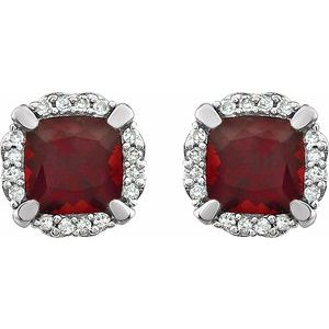 14K White Natural Mozambique Garnet & 1/10 CTW Natural Diamond Earrings