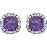 14K White Natural Amethyst & 1/10 CTW Natural Diamond Earrings