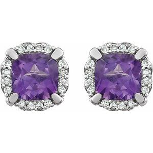 14K White Natural Amethyst & 1/10 CTW Natural Diamond Earrings