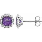 14K White Natural Amethyst & 1/10 CTW Natural Diamond Earrings