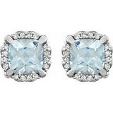 14K White Natural Aquamarine & 1/10 CTW Natural Diamond Earrings