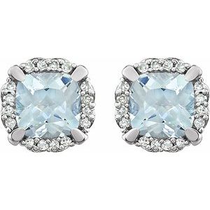 14K White Natural Aquamarine & 1/10 CTW Natural Diamond Earrings