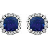 14K White Lab-Grown Blue Sapphire & 1/10 CTW Natural Diamond Earrings