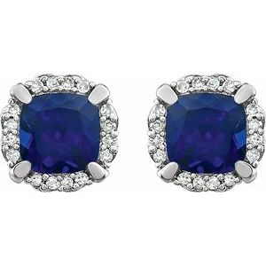 14K White Lab-Grown Blue Sapphire & 1/10 CTW Natural Diamond Earrings