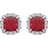 14K White Lab-Grown Ruby & 1/10 CTW Natural Diamond Earrings