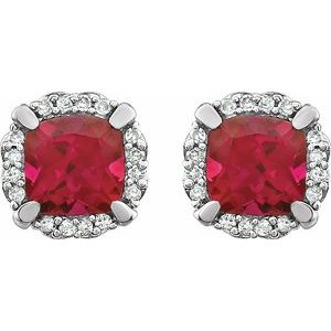 14K White Lab-Grown Ruby & 1/10 CTW Natural Diamond Earrings