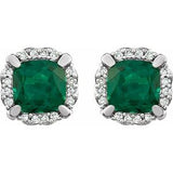 14K White Lab-Grown Emerald & 1/10 CTW Natural Diamond Earrings